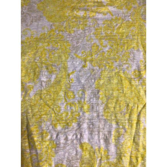 Chicos Size 2 Top Yellow White Linen Short Sleeve Blouse with Fringe Womens L - Picture 3 of 9